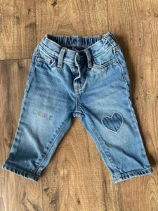 Old Navy denim 6-12 mos girls' jeans embroidered heart LOVE used good condition - Picture 1 of 4