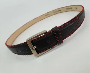 Tanner Leather Belt Medium 30 Stitched Edge Black Red 313 05 Made in Italy - Picture 1 of 10