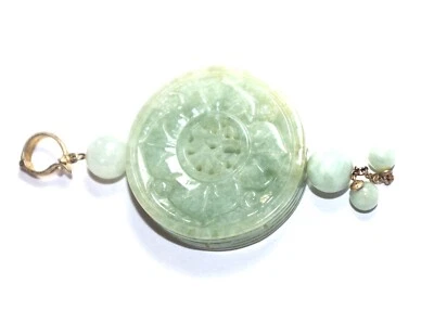 Antiguo colgante de jade de buena suerte Celedon tallado grande de ley translúcido antiguo Foto 1 de 4