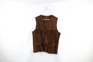 Vtg 60s Streetwear Mens OSFA Distressed Fringed Suede Leather Belted Vest USA - Picture 1 of 10