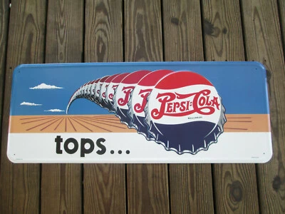 Pepsi Steel Sign Blue Pepsi Tops Bottle Cap Retro Reproduction - Image 1 of 4