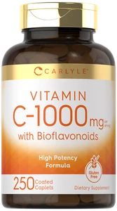 Vitamin C 1000mg with Bioflavonoids | 250 Caplets | with Rose Hips | by Carlyle - Picture 1 of 8