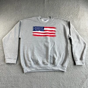 NEU Gildan Sweater Herren Large grau Sweatshirt Pulli Fleece gefüttert USA Flagge - Bild 1 von 14