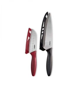 Kitchen Knife Set 2-PIece Chef Santoku Tools Knives Stainless Steel Sheath Cover - Picture 1 of 3