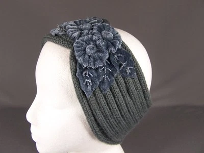 DK Gris Terciopelo Flores Turbante Estilo Crochet Oreja Calentador Manguito Diadema Envoltura Tejido Foto 1 de 4