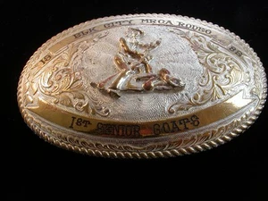 Hebilla de cinturón de rodeo Crumrine Elk City MRCA 1982 1a cabras mayores 4638291f - Imagen 1 de 1