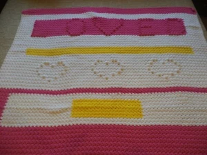 Valentine Crocheted Love Afghan Lap Throw Hearts Yellow White Pink 36x 42 Inches - Picture 1 of 4