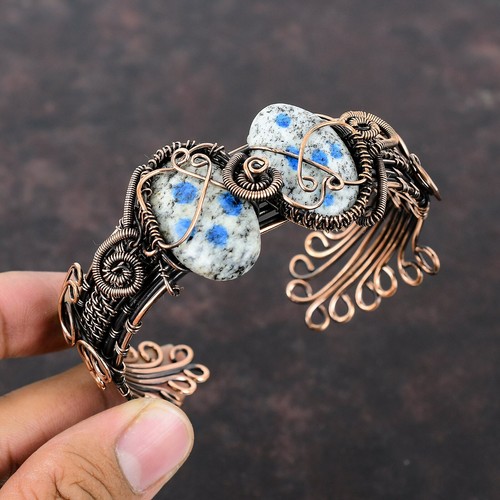 VALENTINO K2 Jasper Pietra Preziosa Fatto a Mano Gioielli Rame Mamma Regalo Filo Avvolto Polsino Regolabile