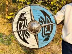 24 Zoll Mittelalter Holzschild Wikinger Ragnar Kampfbereit Wikinger Geschenk - Bild 1 von 6