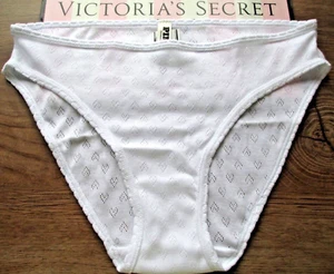 VICTORIA'S SECRET PINK 100% Cotton Bikini Panty VS White Pointelle Hearts M L XL - Picture 1 of 6