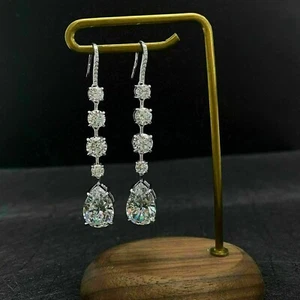 2.50 Ct Pear Cut Real Moissanite Dangle and Drop Earrings 14K White Gold Plated - Picture 1 of 8