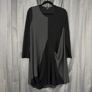 Sun Kim Tunic Top Womens M Black Gray Lagenlook Flowy Draped Artsy Oversized - Picture 1 of 13