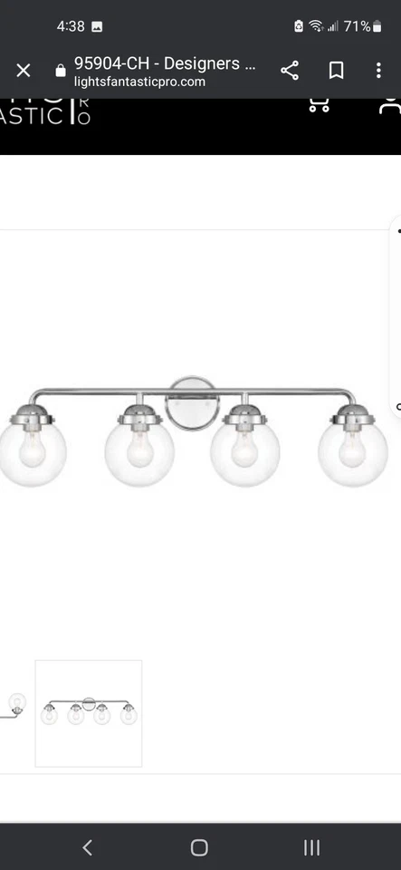 Tocador de 4 luces acabado cromado con vidrio transparente de Designers Fountain Foto 1 de 3