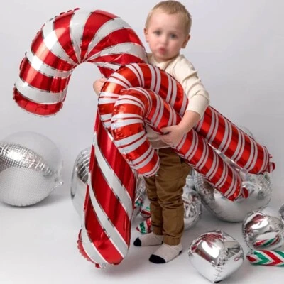 4pcs Christmas Candy Cane Balloons 33 inch Inflatable Foil Balloon Xmas Party UK - Image 1 of 4