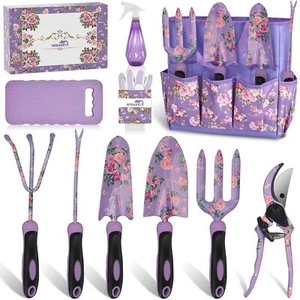 Gardening Tools, WisaKey 10 Piece Heavy Duty Purple Garden Tool Set with Handle, - Picture 1 of 7