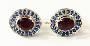 Heated Ruby & Blue Sapphire Gemstone With 925 Sterling Silver Cufflinks