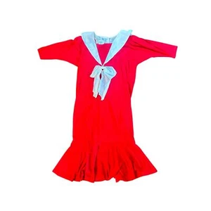 Vintage Damen 6 Joanie Char Kleid Maritim Matrose Kragen Schleife Midi Rot Ramie - Bild 1 von 6