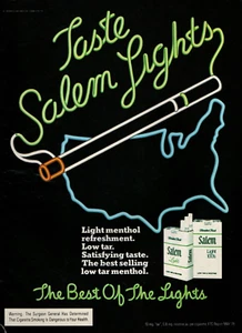 vtg 1970s TASTE SALEM LIGHTS MAGAZINE PRINT AD Cigarette Neon Sign America Pinup - Picture 1 of 1