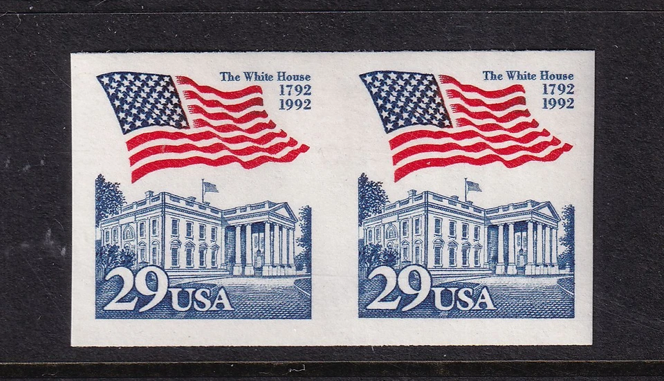 1992 Imperforate coil pair Sc 2609b 29c Flag White House error MNH (VB - Image 1 of 1