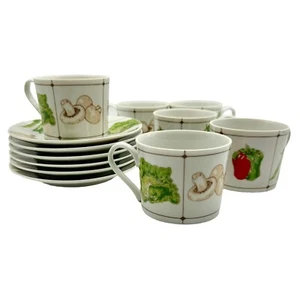 Georges Briard vintage coffee Cups and Saucers ,12 piece set, la salade, signed - Picture 1 of 10