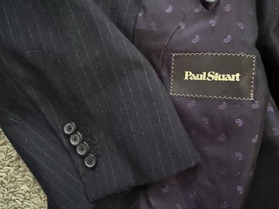 Paul Stuart Recent Suit Jacket Custom Men's 52PR Portly Black Striped Super 130s - Image 1 of 4