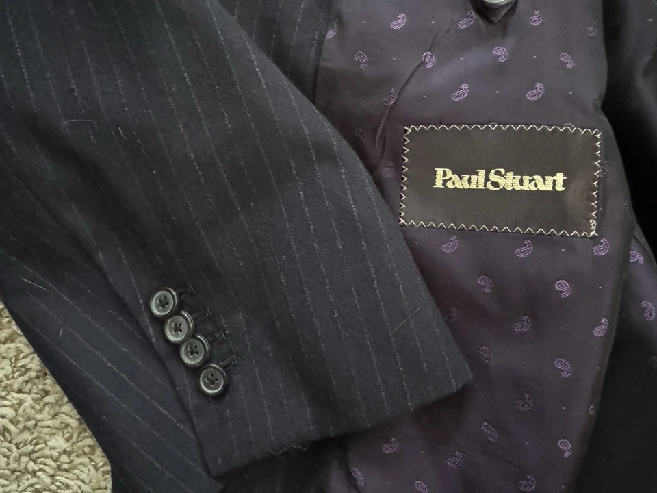 Paul Stuart Recent Suit Jacket Custom Men's 52PR Portly Black Striped Super 130s - Imagem 1 de 4