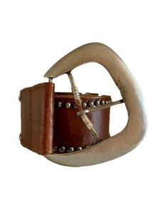 WIDE Brown STUDDED Western Inspired BELT With Silver Buckle M/L - Picture 1 of 10
