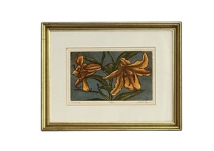 Original Aquarell Gemälde Lilien gerahmt 10” x 13” signiert Debra Cruz 39/200 - Bild 1 von 9