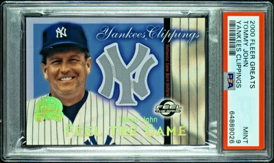 2000 FLEER GREATS OF GAME YANKEES CLIPPINGS JERSEY TOMMY JOHN PSA 9 MINT LOW POP - Image 1 of 2