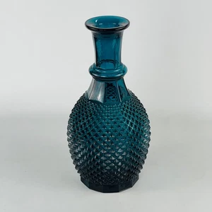 Vintage Empoli Blue Diamond Point Cut Glass Bottle Decanter Faceted - No Stopper - Picture 1 of 6