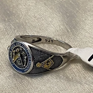 Antiker Freimaurer & Angenommener Freimaurer Ring Gr. 12 925 Silber vergoldet Freimaurer Wappen Detail - Bild 1 von 11