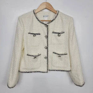 Grace Chuang Tweed Sakko Blazer Damen L Elfenbein Karriere Business FLECKEN LESEN! - Bild 1 von 14