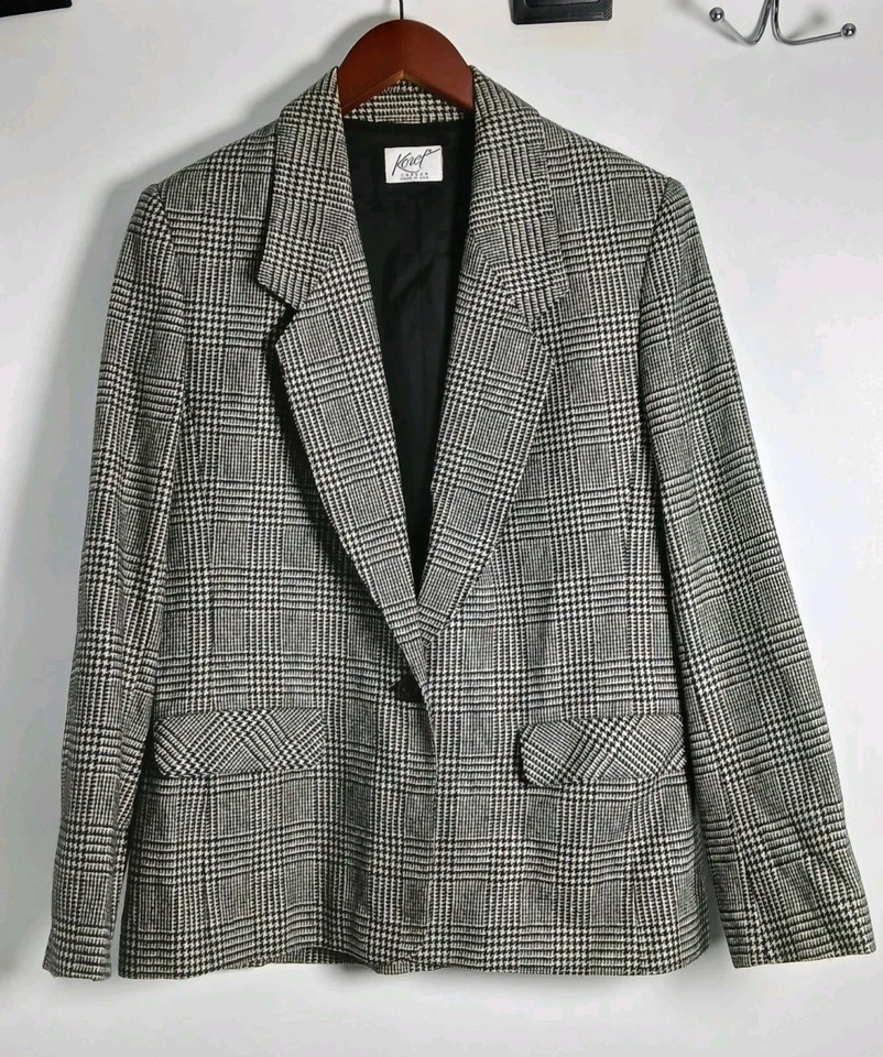 Blazer vintage Koret Career para mujer talla 10 mezcla de lana a cuadros Glen hecho en EE. UU. Foto 1 de 4