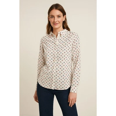 BODEN White Floral 100% Cotton Button Up Long Sleeve Shirt Top  Women's Size 10P - Image 1 of 4