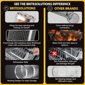 Lockable Rolling Grill Basket Veggies Vegetable Baskets Outdoor Removeable Steel - Picture 1 of 8