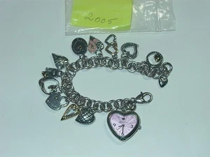 Brighton Pink Heart Watch Charm Bracelet W/ Multiple Heart Charms-Needs Battery - Picture 1 of 2