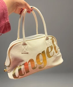 Mini bolso de lona Victoria’s Secret Angle Bowler dorado crema logotipo forro sedoso Y2K - Imagen 1 de 5
