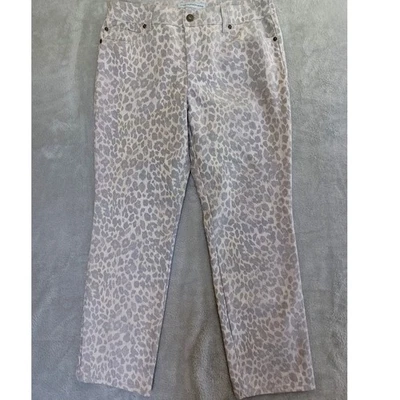 Chicos Platinum Animal Leopard Print Jeans Sz 1 / 8 Beige Gray Straight Leg - Image 1 of 4
