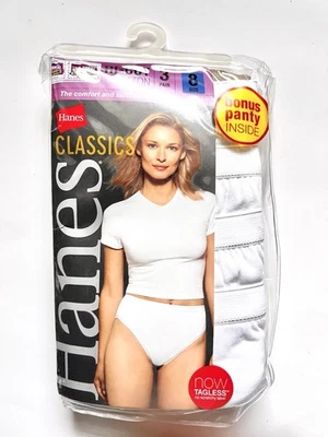 Hanes Classics Women's Panties 4 Pair High Cut Cotton White Underwear Size 8 - Image 1 of 3