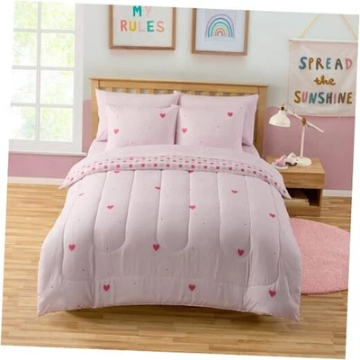 Juego de edredón de corazón talla para niñas - cama rosa suave en una bolsa con 1 corazones completos Foto 1 de 4