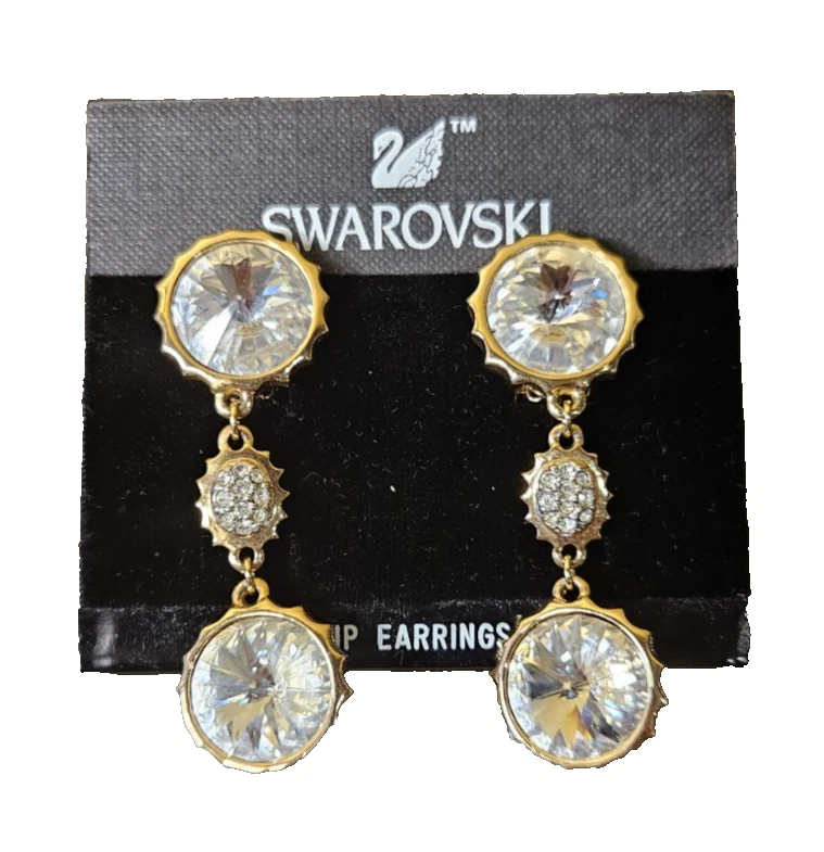 DESLUMBRANTES PENDIENTES CLIP GOTA SWAROVSKI CHAPADOS EN ORO CRISTAL RIVOLI ESTRÁS Foto 1 de 3