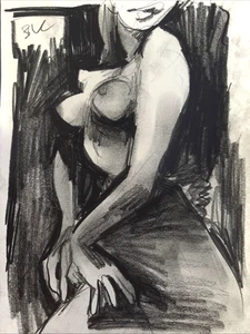 Boudoir Figura Ragazza Arte Matita Disegno su Carta 8x6 Originale Firmato BVC - Foto 1 di 2