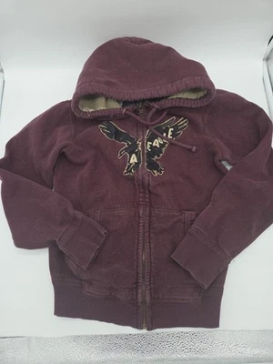 Sudadera con capucha vintage American Eagle con cremallera para hombre talla XS granate descolorida  Foto 1 de 4