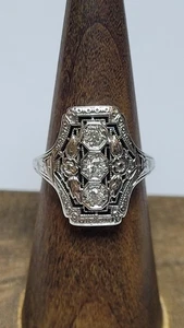 Vintage Jabel 18k White Gold 3 Diamond Art Deco Style Ring Size 6.5 - Picture 1 of 9