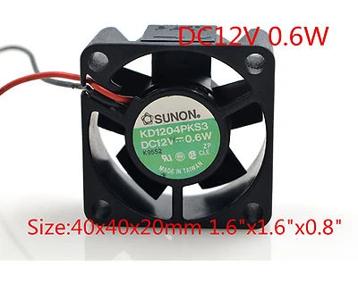 4CM 4020 12V 0.6W KD1204PKS3 SUNON Cooling Fan 2 pin 40x40x20mm 1.6"x1.6x0.8" - Image 1 of 4