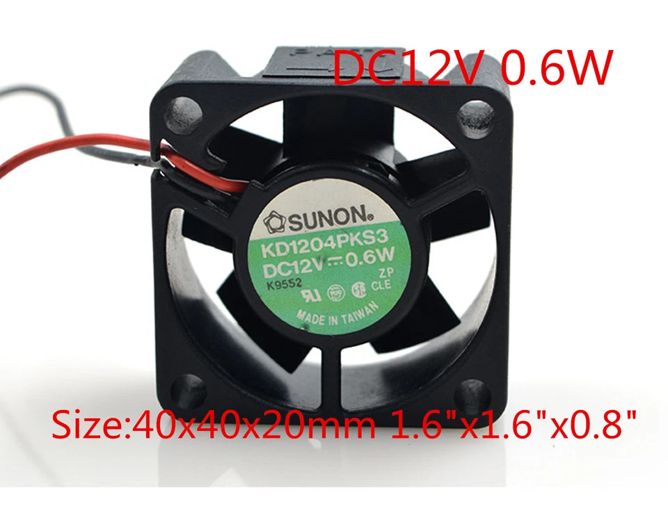 4CM 4020 12V 0.6W KD1204PKS3 SUNON Cooling Fan 2 pin 40x40x20mm 1.6"x1.6x0.8" - Image 1 of 4