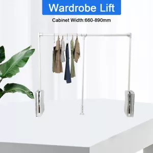 Kleiderlift Kleiderstange Warderobenlift 660-890mm Ausziehbar Gaderobenlift 20kg - Bild 1 von 10