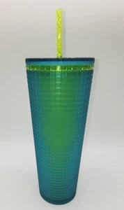 Starbucks 2022 Blue Green Matte Grid Limited Cold Cup Tumbler 24 Oz Venti - Picture 1 of 4