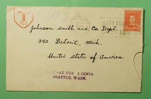 DR WHO 1939 AUSTRALIA CESSNOCK SLOGAN CANCEL TO USA POSTAGE DUE i26048 - Picture 1 of 2