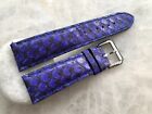 22mm/20mm Genuine Real Python Leather Grain Watch Strap Band - Blue Color